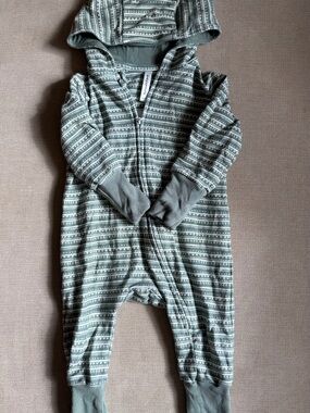Babysprouts Hooded Green Striped Pattern Baby Romper